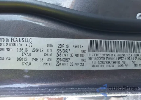 2018 Jeep Compass Latitude 4X4 z USA, uszkodzony, nr VIN 3C4NJDBB8JT366401